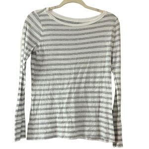 Loft Gray White Stripe Long Sleeve Tshirt Womens M Classic Costal Grandma Preppy
